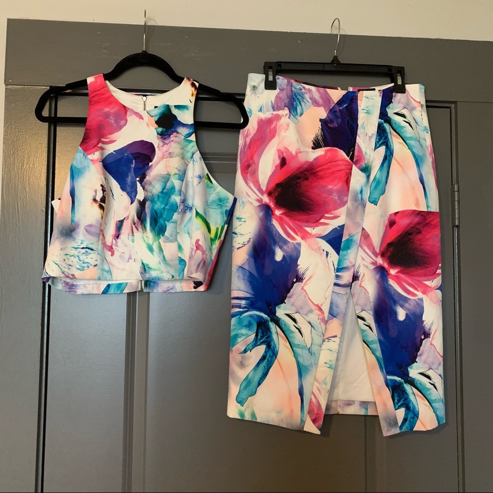 Bardot crop top and skirt set